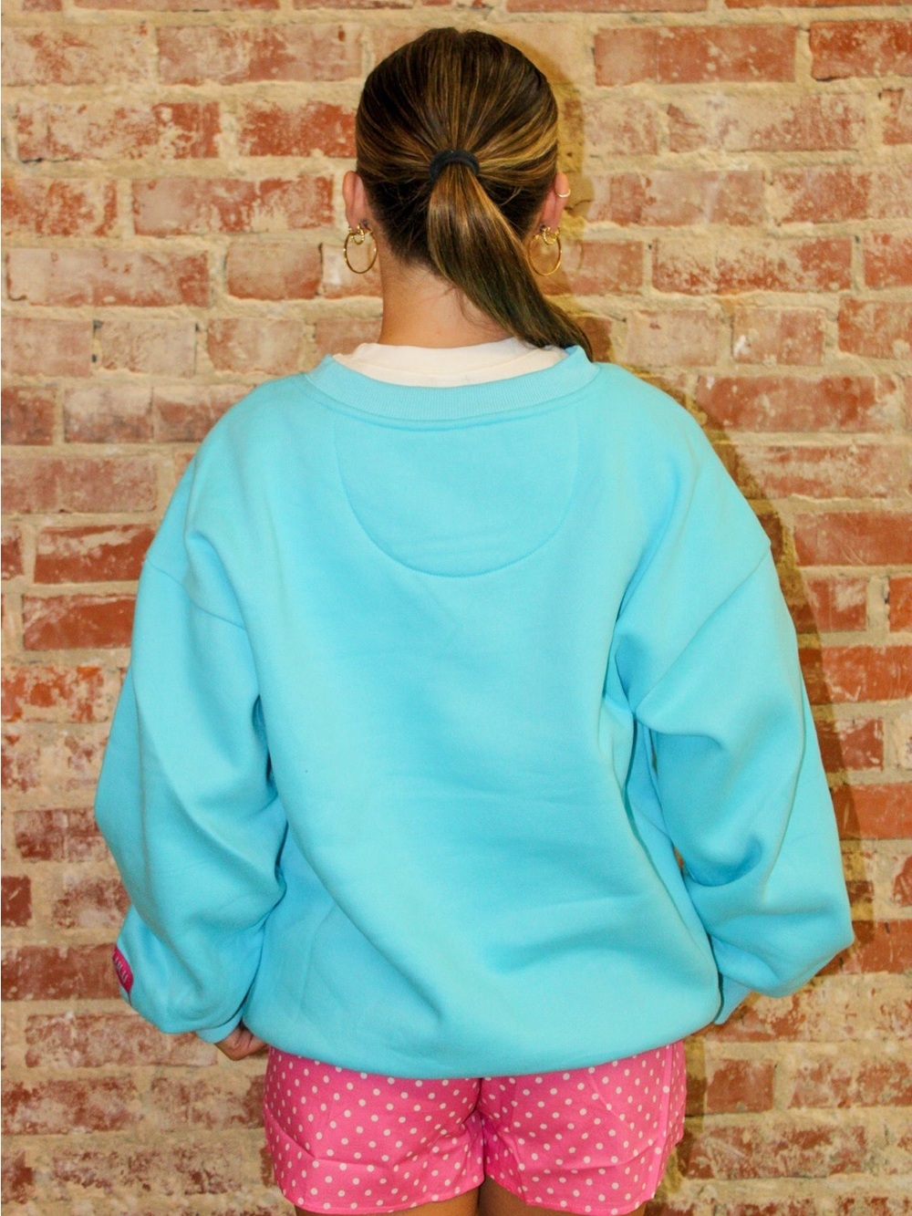Lulu Mac Blue And Hot Pink Puff Sweater Top - Picture 2 of 2